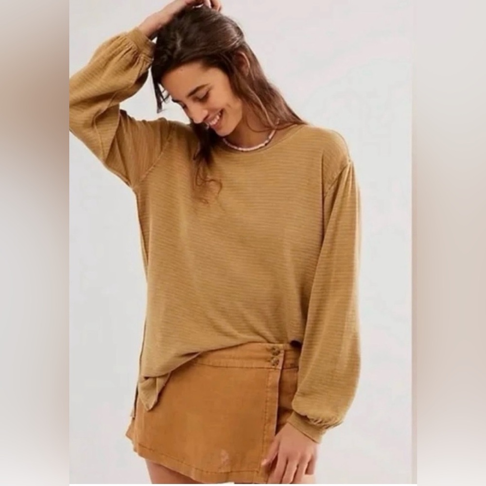 We The Free/Free People Soul Song Camel Oversized Long Sleeve Medium Top